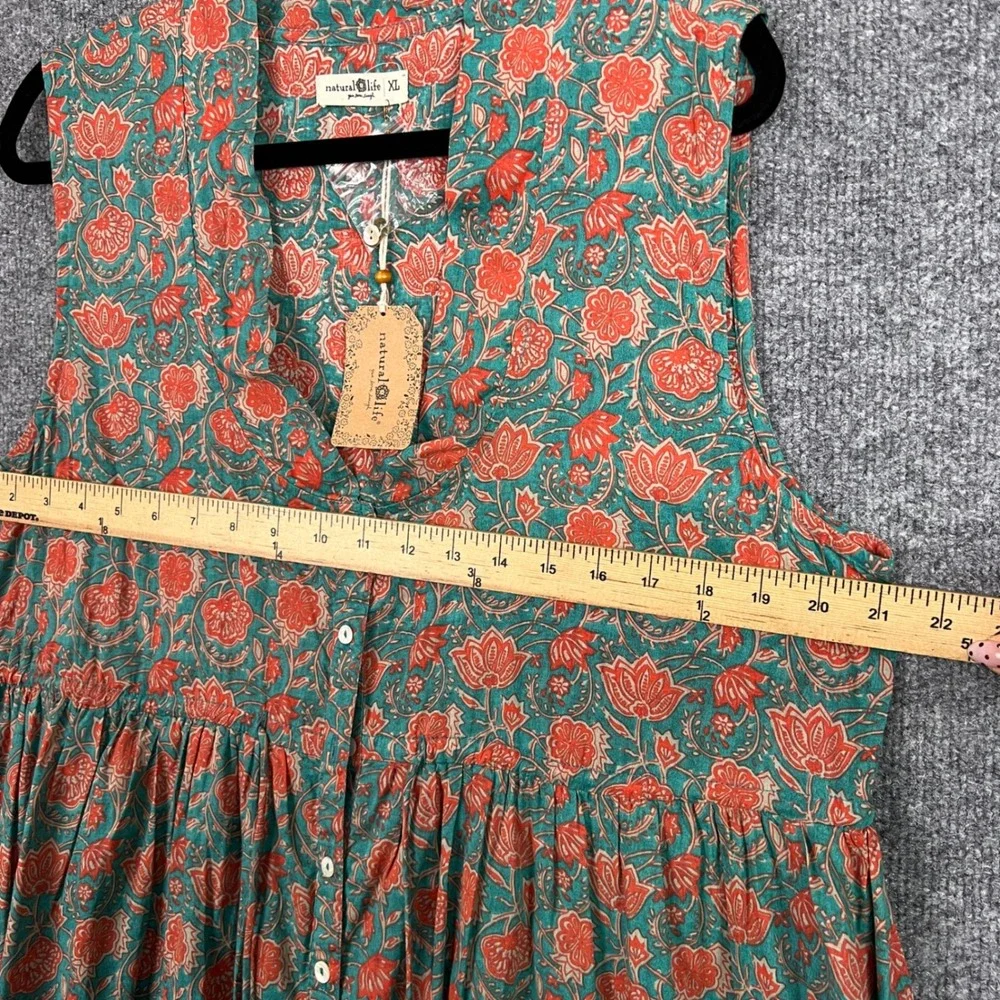 NEW Natural Life XL Women Teal Orange Floral Button Down Madi Dress - Picture 6 of 9